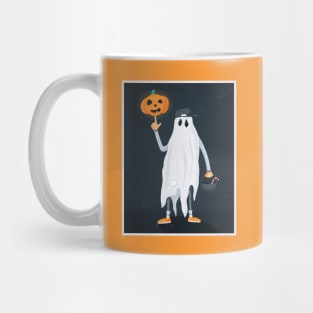 Ghost men with pumpkin head and candies Mug